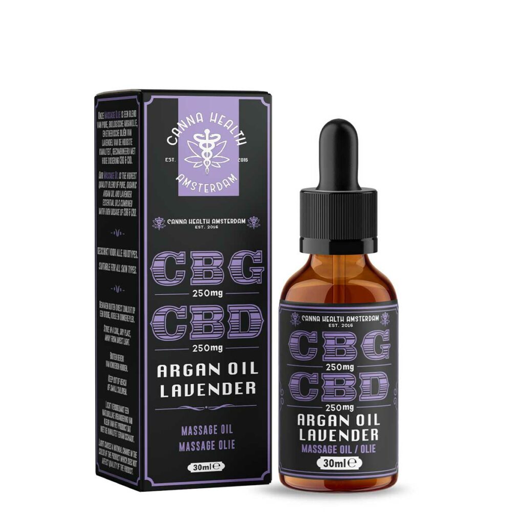 CBD-CBG MASSAGE OIL: Argan Oil & Lavender - 250 mg CBD, 250 mg CBG