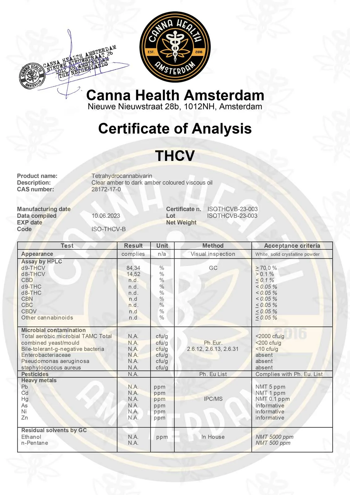 THCV - COA - Canna Health Amsterdam