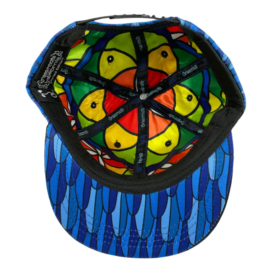 Blue Gold Macaw Feathers Snapback Hat - Image 5